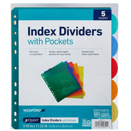 Wexford Index Dividers with Pockets - 1.0 ea