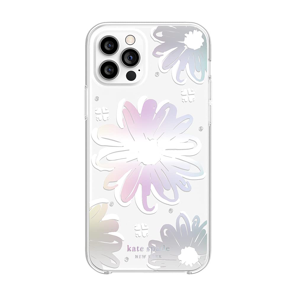 Kate Spade New York Protective Hardshell Case (1-PC Comold) for MagSafe for iPhone 12 & iPhone 12 Pro - Daisy Iridescent Foil/White/Clear/Gems