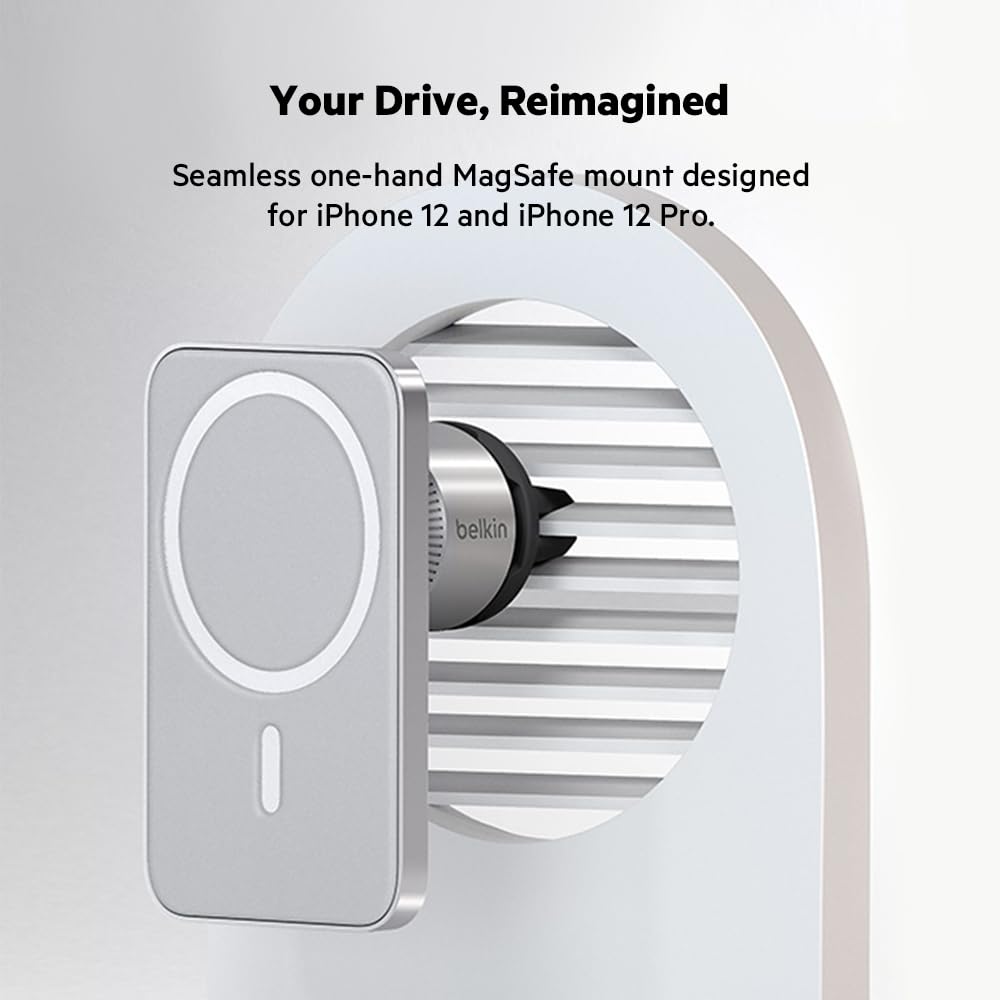 Belkin MagSafe Vent Mount Pro - for Car, Magnetic Phone Holder Compatible with iPhone 15, iPhone 15 Pro, iPhone 15 Pro Max, iPhone 14 Series, iPhone 13 Series, and Mini - Gray