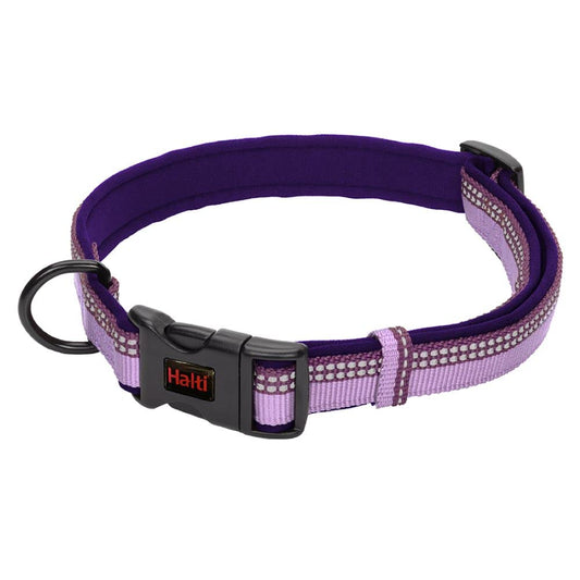 HALTI Comfort Collar - Nylon and Neoprene-Padded Comfy Dog Collar, Reflective, Easy to Fit & Use. Colorful two-tone design, Suitable for Small Dogs and Puppies (Size XS, Purple)