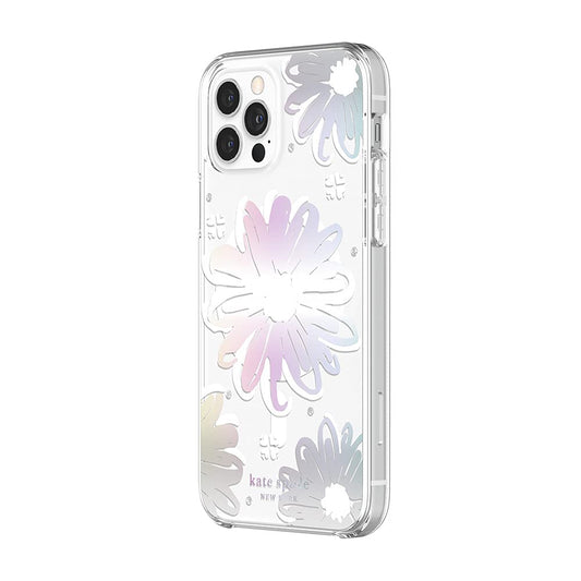 Kate Spade New York Protective Hardshell Case (1-PC Comold) for MagSafe for iPhone 12 & iPhone 12 Pro - Daisy Iridescent Foil/White/Clear/Gems