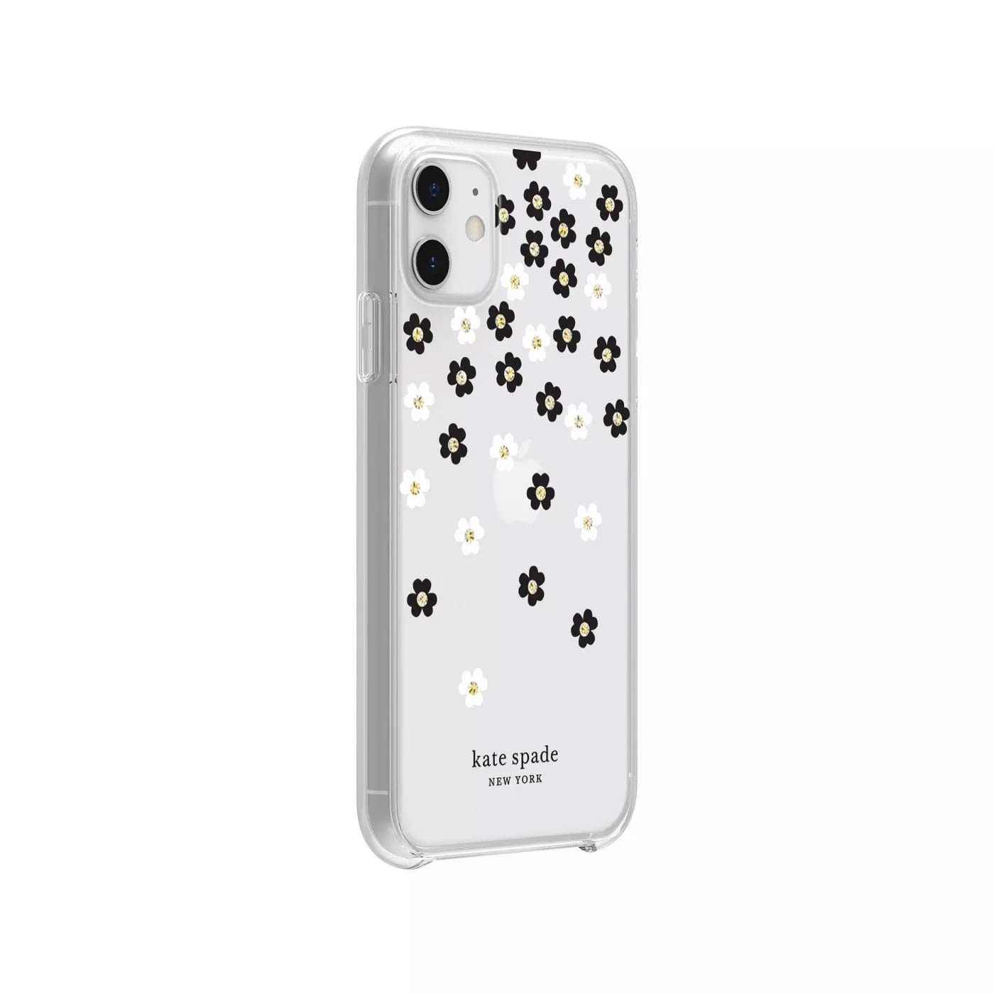Kate Spade New York Protective Hardshell Case for iPhone 12 & iPhone 12 Pro - Scattered Flowers Black/White/Gold Gems/Clear/White Bumper, KSIPH153SFLBW