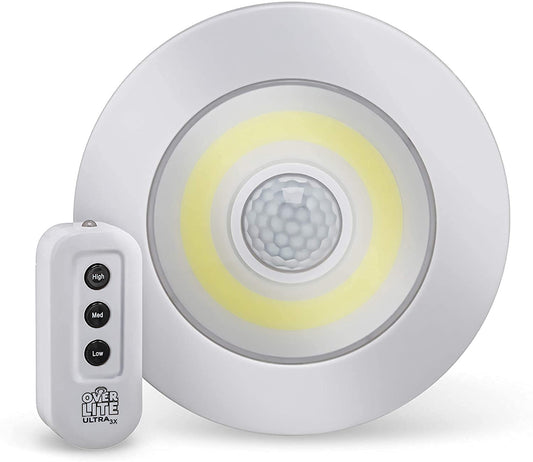 Sensor Brite Overlite Ultra: Remote Control LED Light with Adjustable Brightness, Motion Activated, Stick Anywhere, Battery-Operated Overhead LED Light