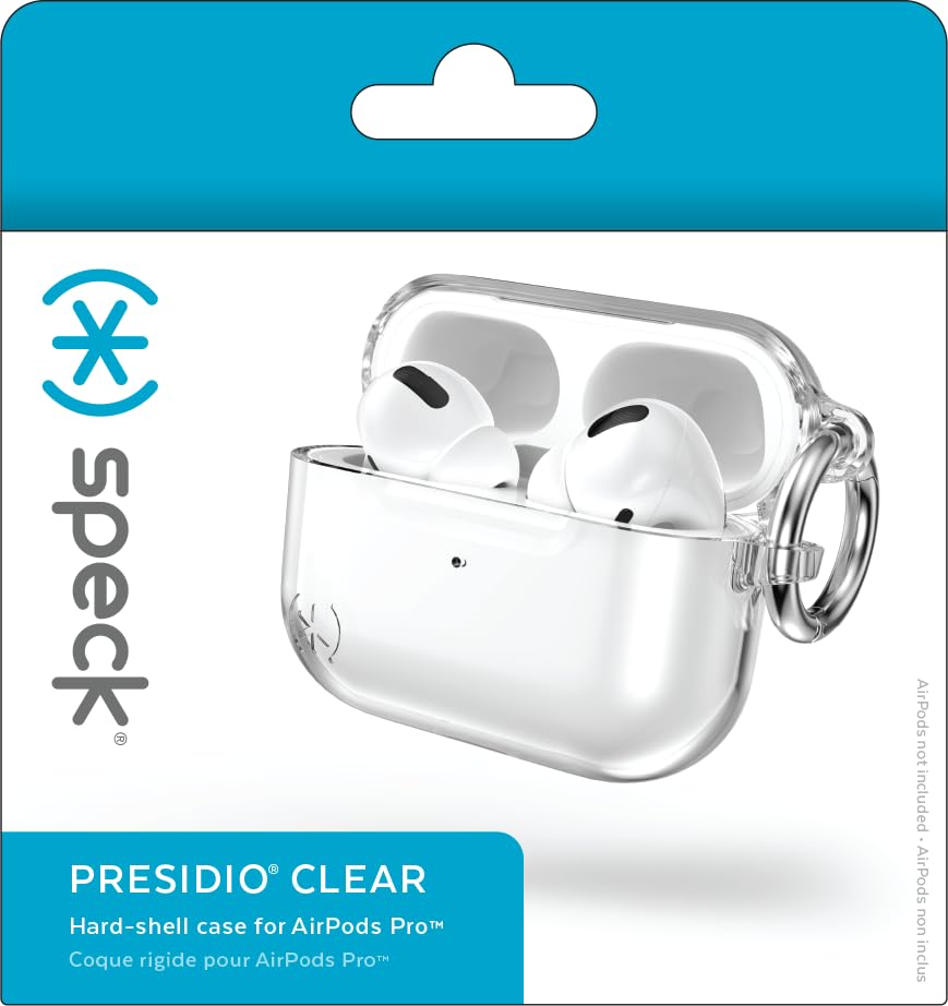 Speck Clear AirPods Pro Case - for Apple AirPods Pro 1st Gen & AirPods Pro 2nd Gen - Scratch-Resistant Coating with Carabiner Attachment - Presidio Clear
