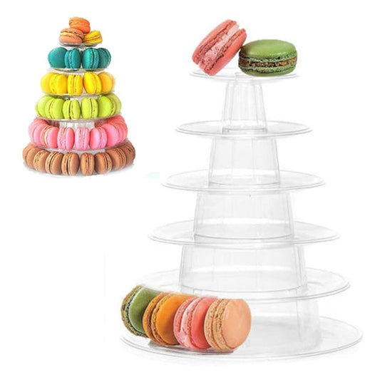 6 Tier Macaron Tower Display Stand, Messar Clear Round Macaron Tower Tray Macaron Display Shelf Rack and Plastic Cake Dessert Stand for Christmas Wedding Birthday Party Decor