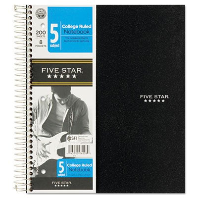 Five Star Spiral Notebook, 5 Subject, College Ruled, 200 Sheets, 11 x 8.5 Inch, 1 Notebook, Assorted Colors - Color May Vary (06208) (Pack of 1)