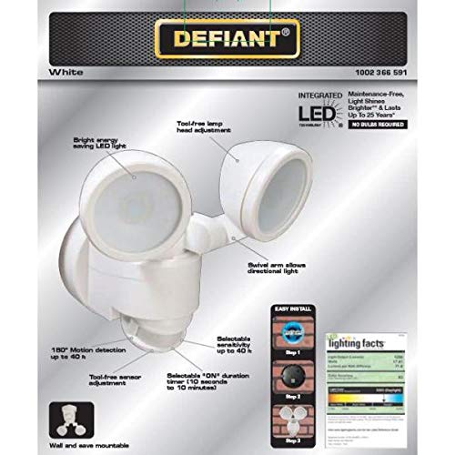 Defiant 180 Degree White Motion Activated Outdoor Integrated LED Twin Head Flood Light