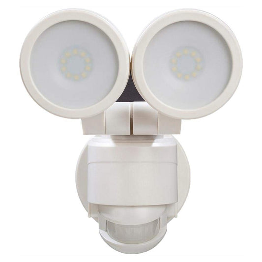 Defiant 180 Degree White Motion Activated Outdoor Integrated LED Twin Head Flood Light