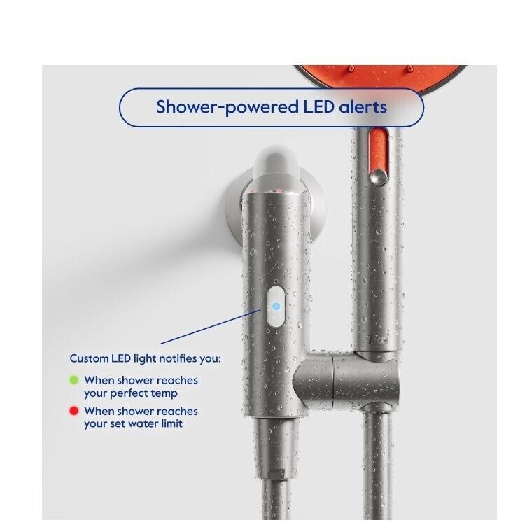 hai Smart Shower Head, Bluetooth Handheld Water Saving Showerhead with Adjustable High Pressure to Spa-Like Mist, Stainless Steel, Easy Installation, Customizable LED Lights, Persimmon, 1.8 GPM
