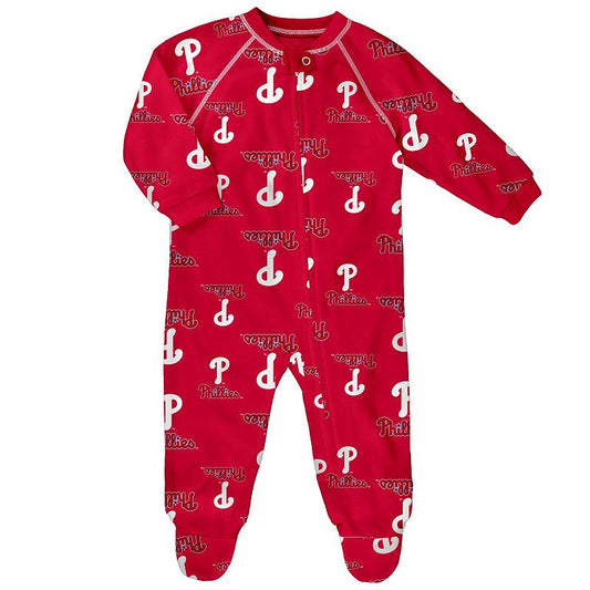 Infant Boys and Girls Red Philadelphia Phillies Zip-Up Raglan Sleeper