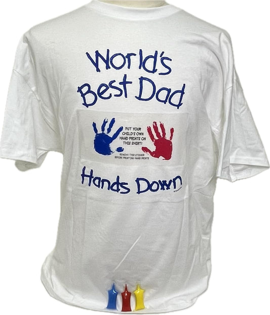HandiPrints World's Best Dad T-Shirt with Paint - Hand Prints for Family (X-Large, White)