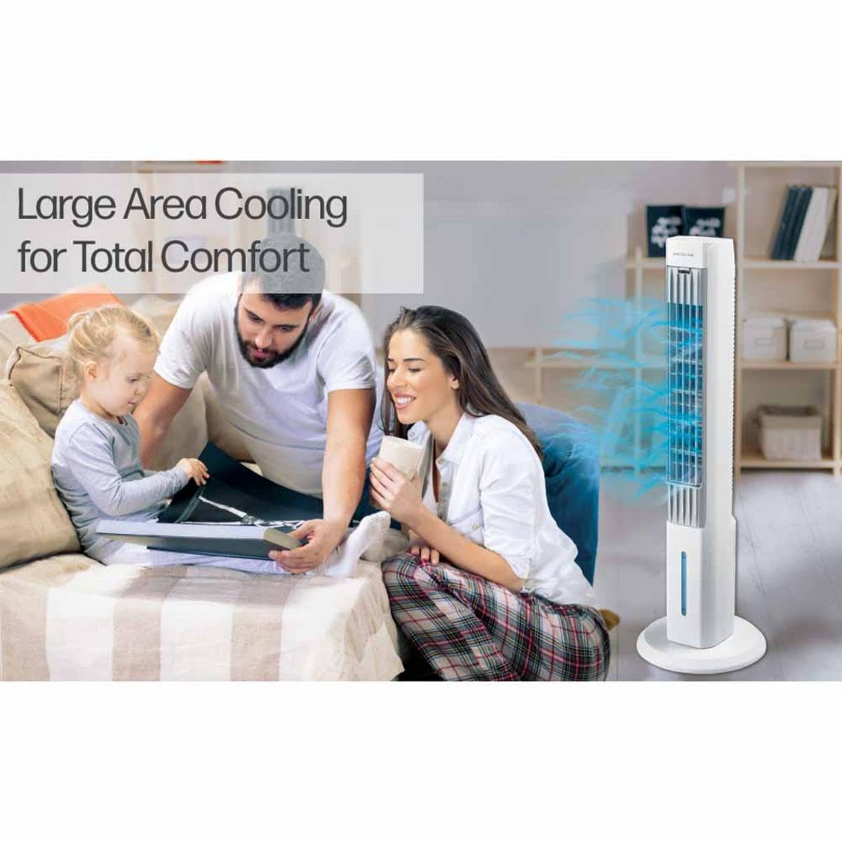Arctic Air Tower+ Indoor Evaporative Cooler with Oscillating and Quiet Fan Function, Auto-Off Timer, 4 Fan Speeds, LED Night Light, 16-Hour Cooling, Fan for Bedroom, Living Room, Office & More,White