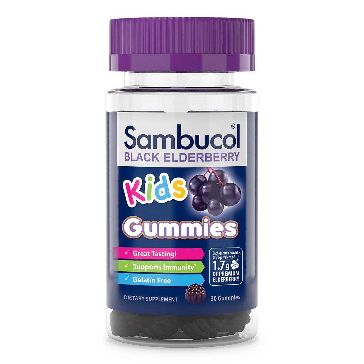 Sambucol Black Elderberry Gummies for Kids - Kids Elderberry Gummies, Added Vitamin C & Zinc, Black Elderberry Gummies Kids, Toddler Elderberry Gummies, Delicious Berry Taste - 30 Count
