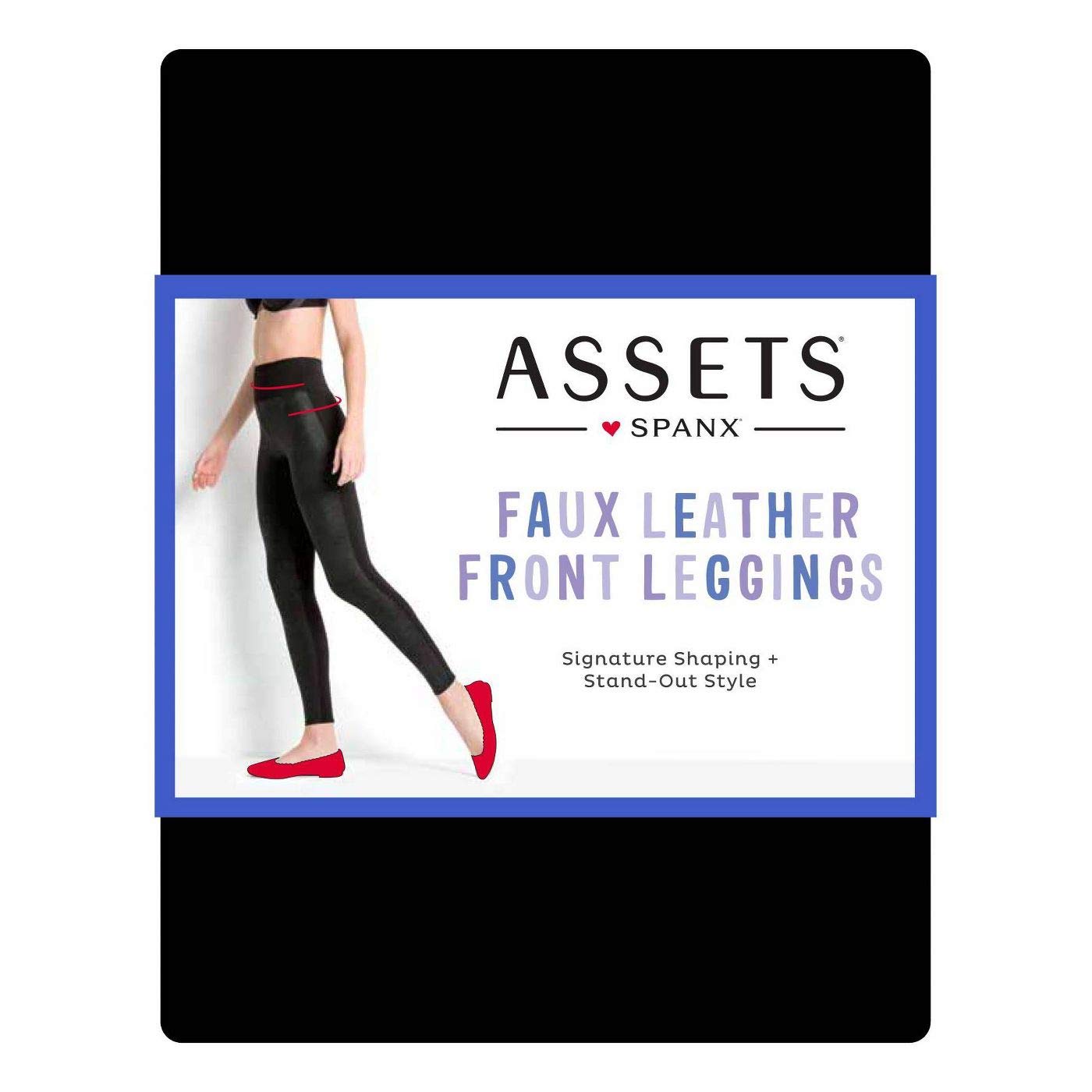 Assets Women's Black All Over Faux Leather Leggings Tummy Control by Spanx