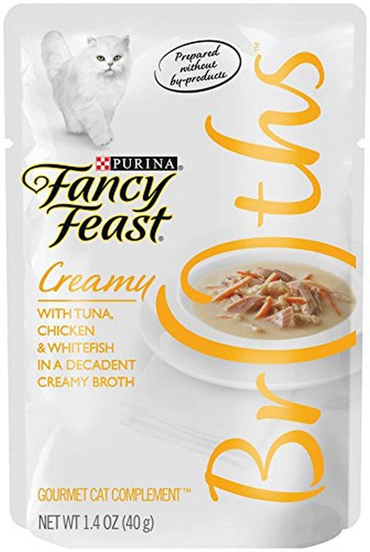 Purina Fancy Feast Broth For Cats, Creamy, With Tuna Chicken & Whitefish, 1.4-Ounce Pouch