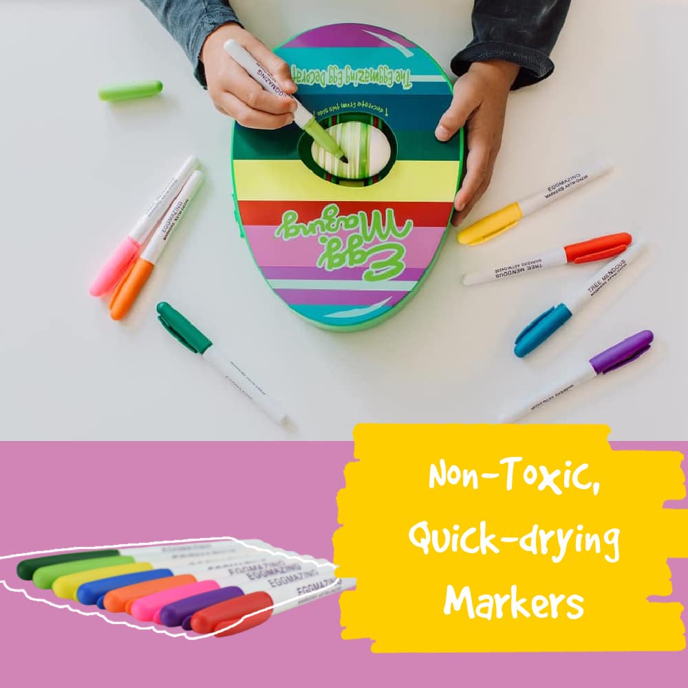 The Eggmazing Egg Decorator The Original Easter Egg Decorator Kit - Arts and Crafts Set - Includes Egg Decorating Spinner and 8 Colorful Quick Drying Non Toxic Markers [Packaging May Vary]