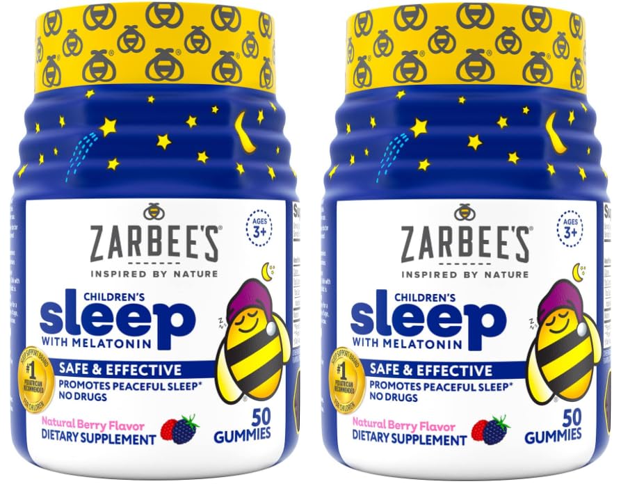 Zarbee's Kids 1mg Melatonin Gummy, Drug-Free & Effective Sleep Supplement for Children Ages 3 and Up, Natural Berry Flavored Gummies, 50 Gummies - 1 Count