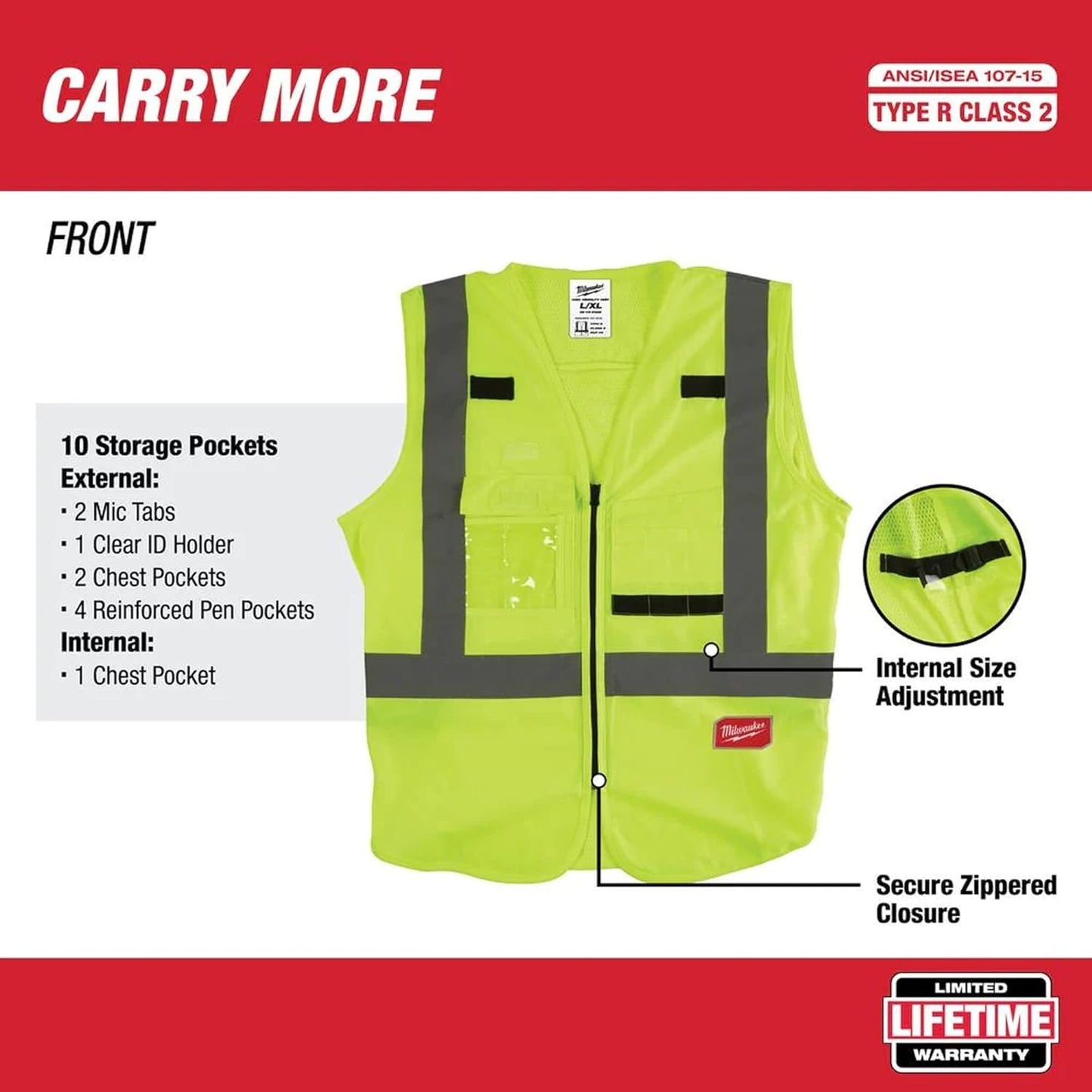 Milwaukee Polyester Safety Vest High Visibility Reflective Yellow L/XL