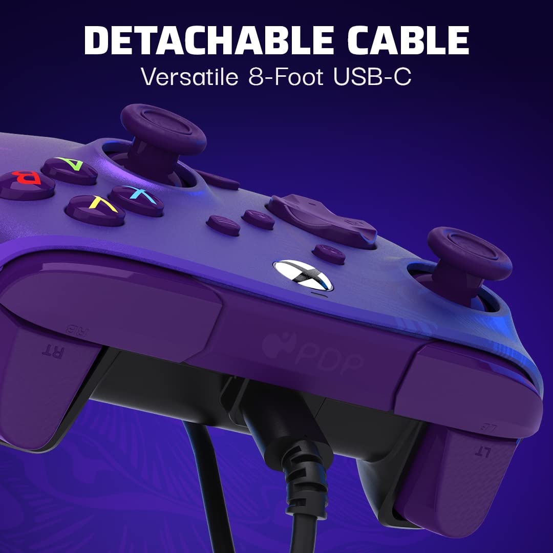 PDP Gaming REMATCH Enhanced Wired Controller Licensed for Xbox Series X|S/Xbox One/PC/Windows, Mappable Back Buttons, Advanced Customizable App - Purple Fade