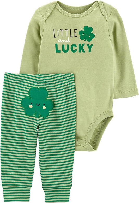 Carter's Baby Boys and Girls 2-Piece Holiday Bodysuit and Pants Sets (Little and Lucky, 6 Months)