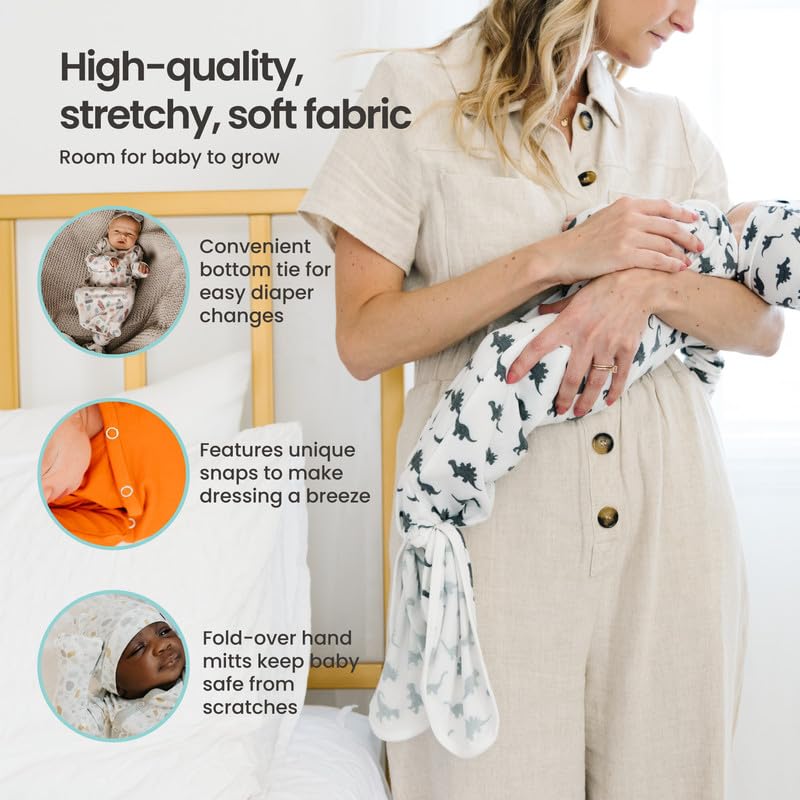 Copper Pearl Baby Gown - Knotted Newborn Sleepers for Baby Boy and Girl, Soft Stretchy Long Sleeve Infant Gowns with Bottom Tie and Hand Mittens, Perfect Hospital Coming Home Outfit (Rex)