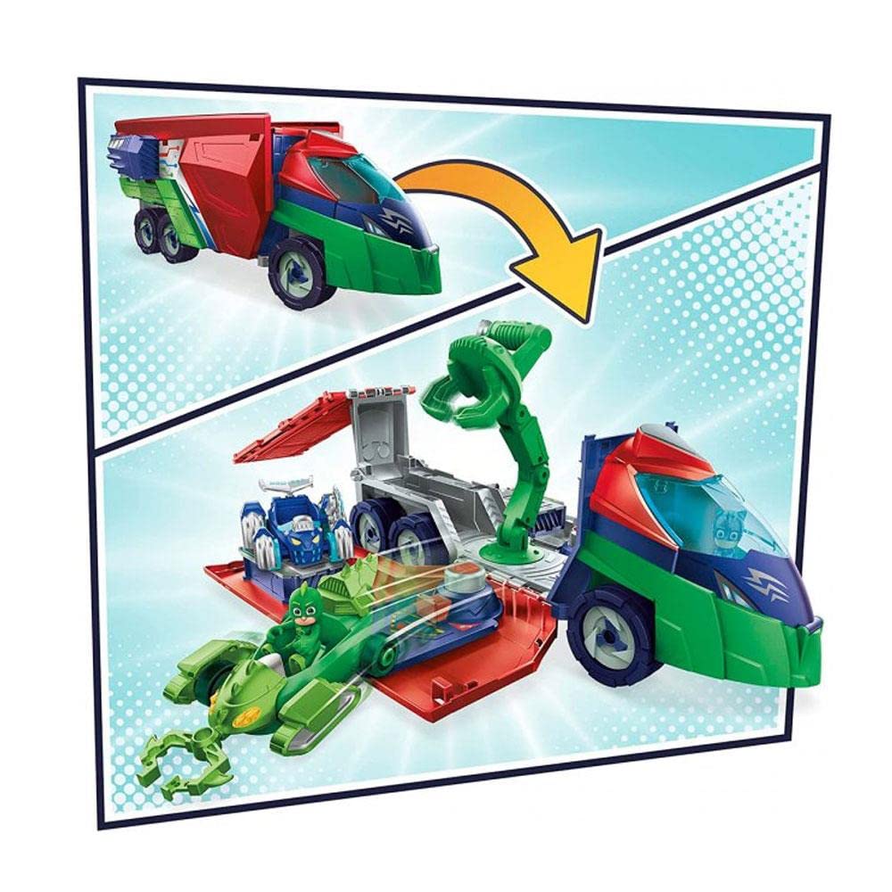 PJ Masks PJ Launching Seeker Preschool Toy, Transforming Vehicle Playset with 2 Cars, 2 Action Figures, and More, for Kids Ages 3 and Up, Red