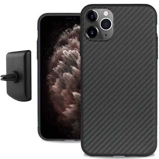 Evutec Karbon iPhone 11 Pro Max 6.5 Inch, Unique Hard Smooth Heavy-Duty Phone Case Cover Real Aramid Fiber Strong Protective Slim 1.6mm Durable (Black)-AFIX+ Free Vent Mount