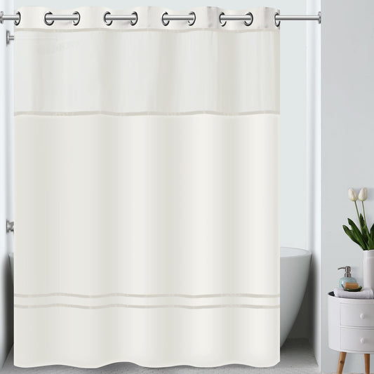 Hookless It’s A Snap! Escape Fabric Shower Curtain with Plastic PEVA Snap-in Liner, 71" x 74", Ivory