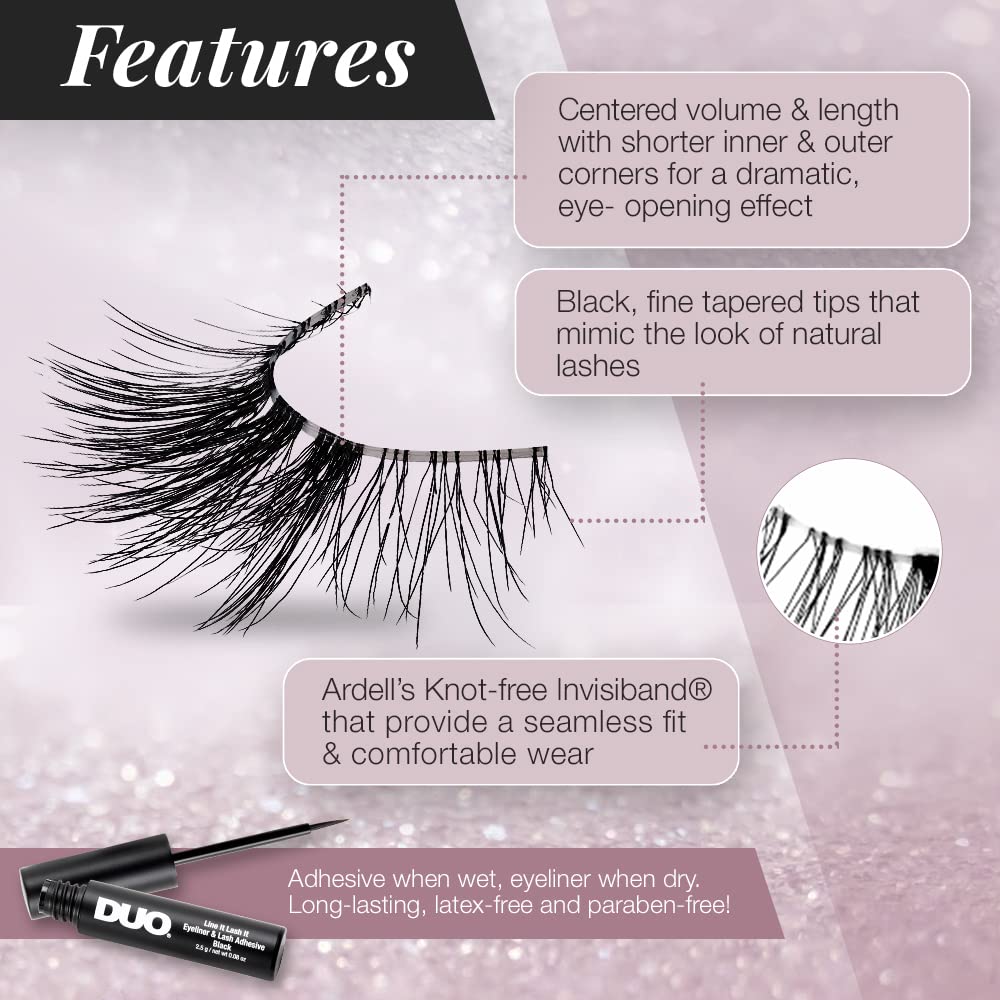 Ardell Lash Contour 370 Center Volume Dramatic Eye-Opening Effect with DUO Lash It Line It Adhesive Black, 2 Pairs