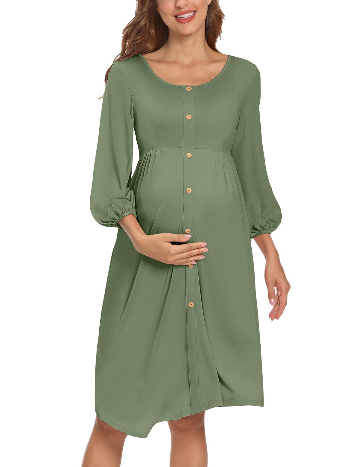 Maternity Dress Maternity Dress for Photoshoot Lantern Sleeves Green Gray XL