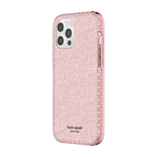 kate spade new york Ultra Defensive Hardshell Case Compatible with iPhone 12 Pro Max - Pink Translucent Glitter Wash