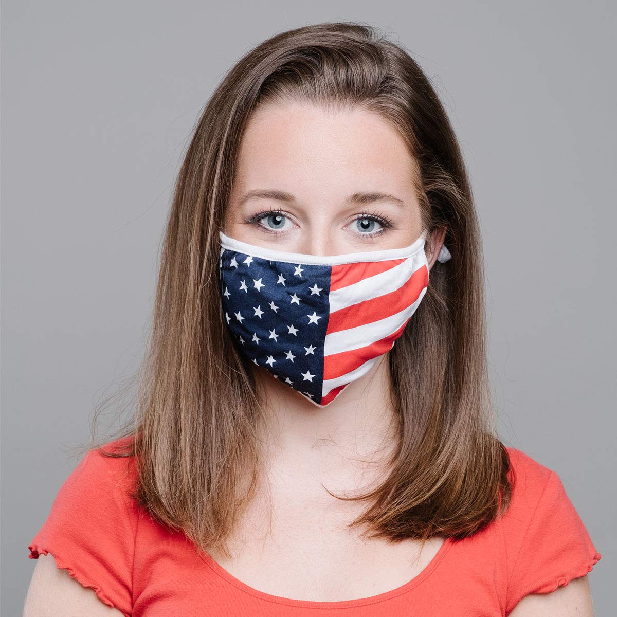American Mask Group 2-Pack Reusable Washable Cloth Face Masks - Unisex Adult Face Covering With Adjustable Ear Loops - Dual Layer 100% Cotton - Soft & Breathable Fabric Face Mask - American Flag