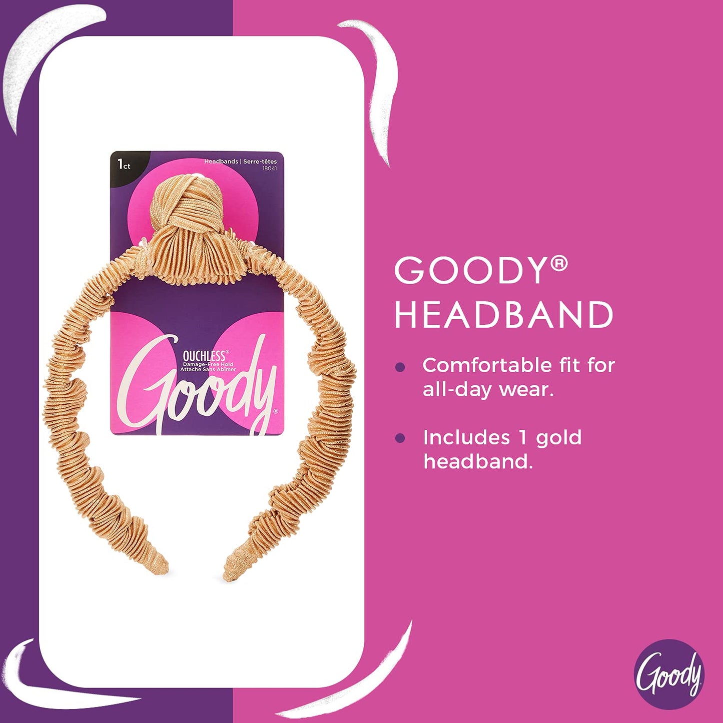 Goody Ouchless Headband - Gold - Comfort Fit for All Day Wear - For All Hair Types - Hair Accessories