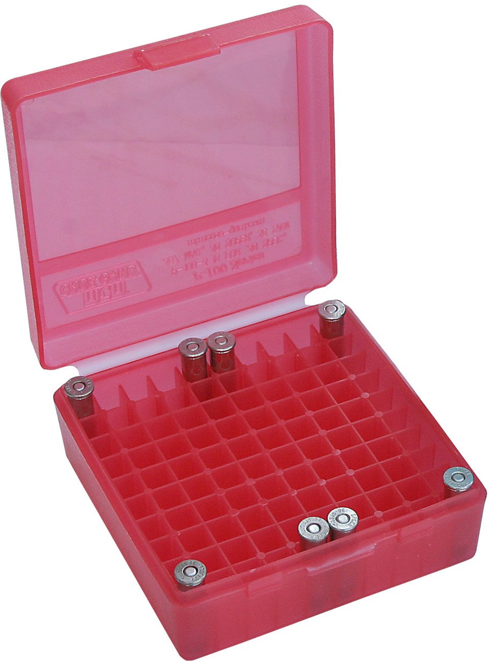 MTM 100 Round Flip-Top Ammo Box 38/357 Cal (Clear Red)