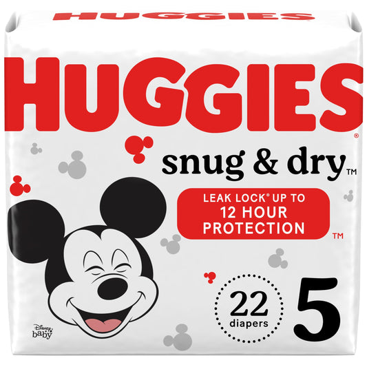 Huggies Size 5 Diapers, Snug & Dry Baby Diapers, Size 5 (27+ lbs), 22 Count