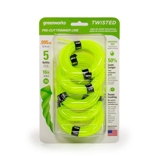 Greenworks 0.095" 5-Pack Pre-Cut Twisted String Trimmer Line