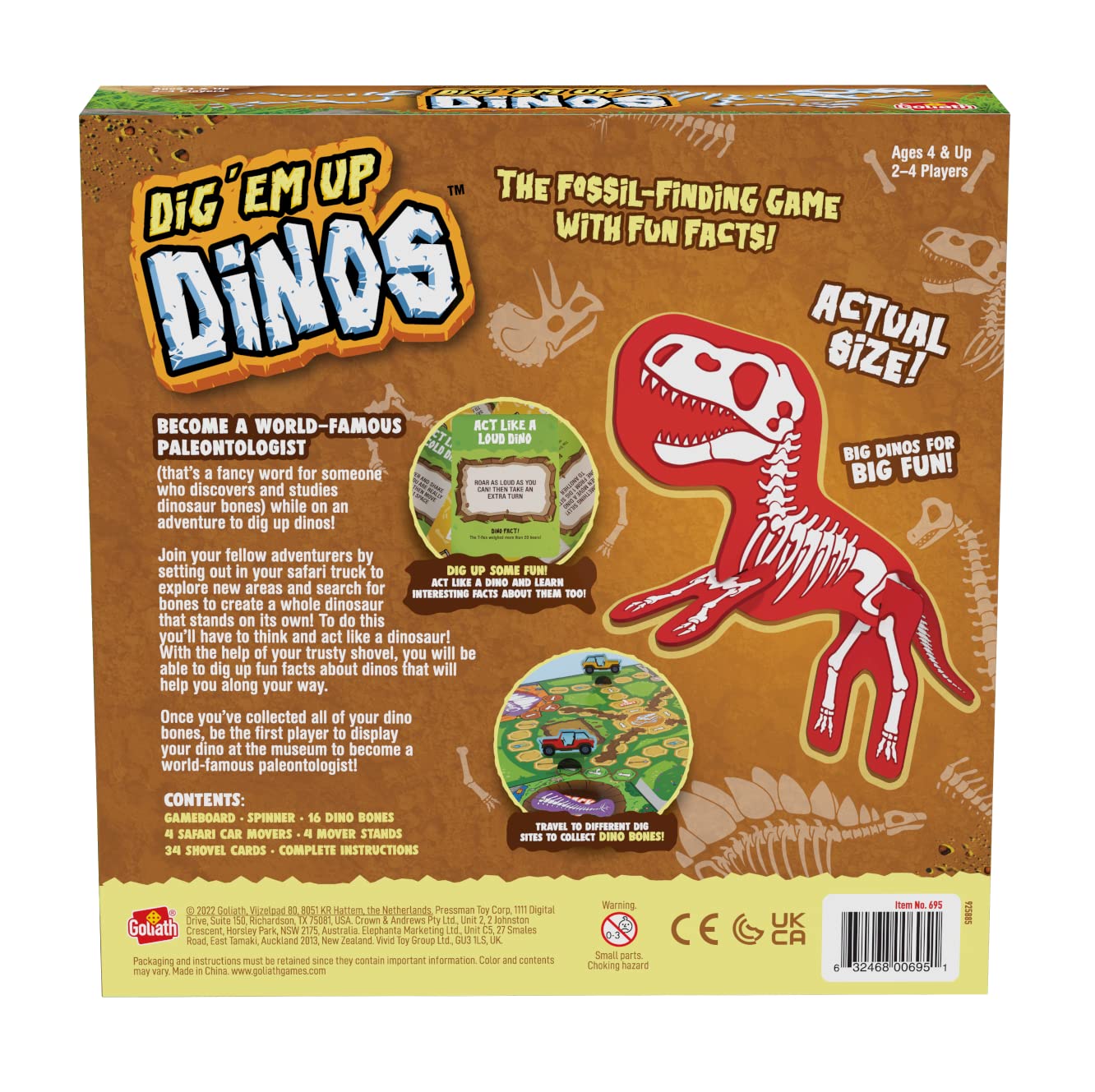 Goliath Dig 'Em Up Dinos - Fossil-Finding, Dino-Building Game Includes Fun Dinosaur Facts - 2-4 Players, Ages 4 and Up