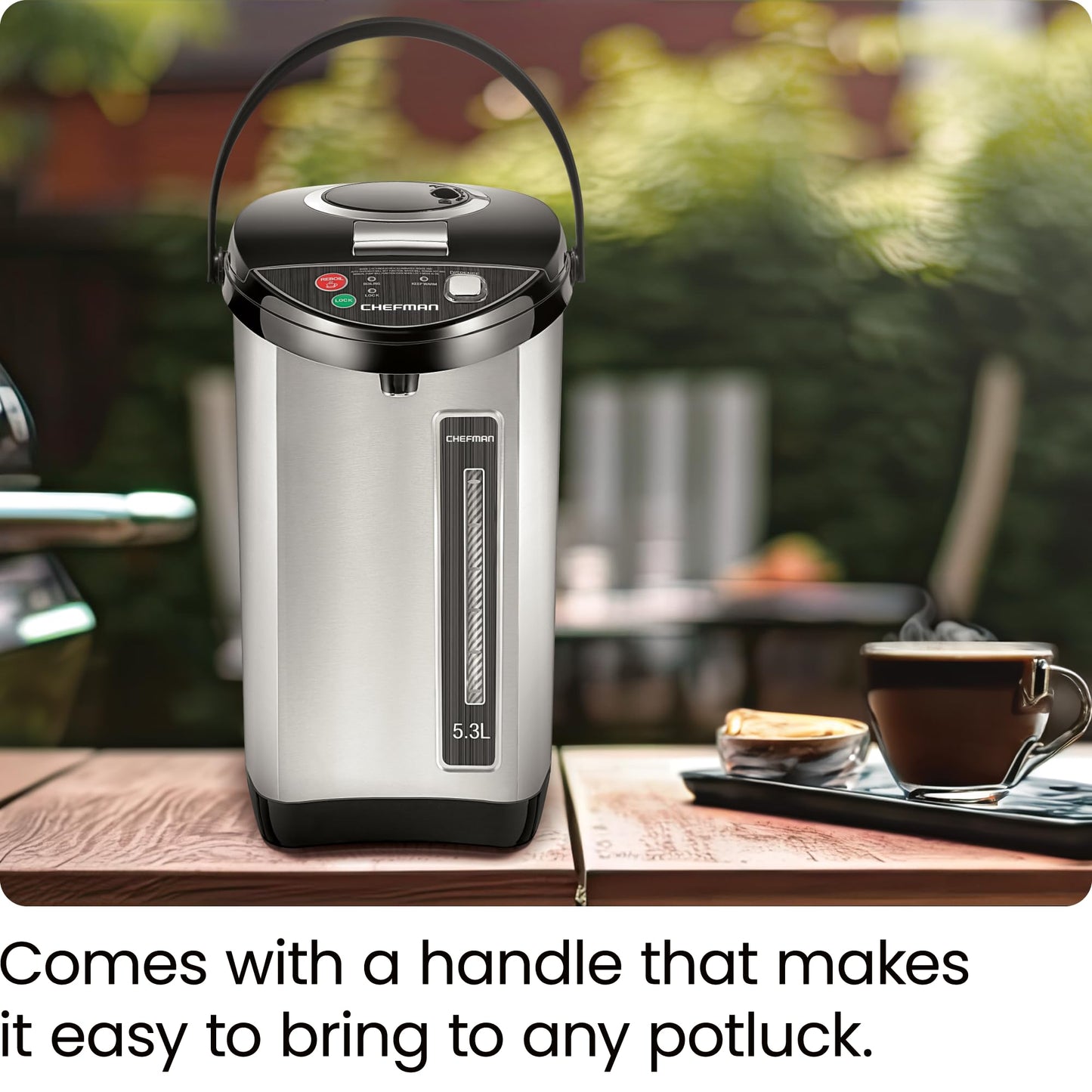 Chefman Electric Hot Water Pot Urn w/ Manual Dispense Buttons, Safety Lock, Instant Heating for Coffee & Tea, Auto-Shutoff/Boil Dry Protection, Insulated Stainless Steel, 5.3L/5.6 Qt/30+ Cups - Like New