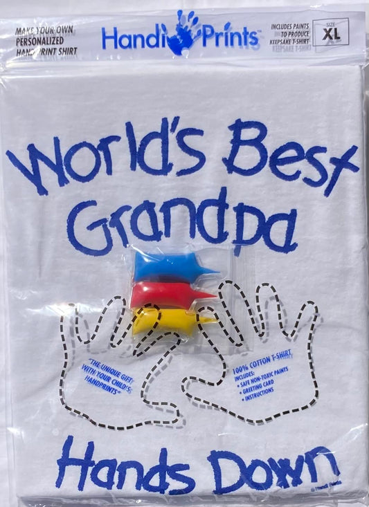 HandiPrints World's Best Grandpa T-Shirt with Paint Kit - Hand Prints for Family (X-Large, White)
