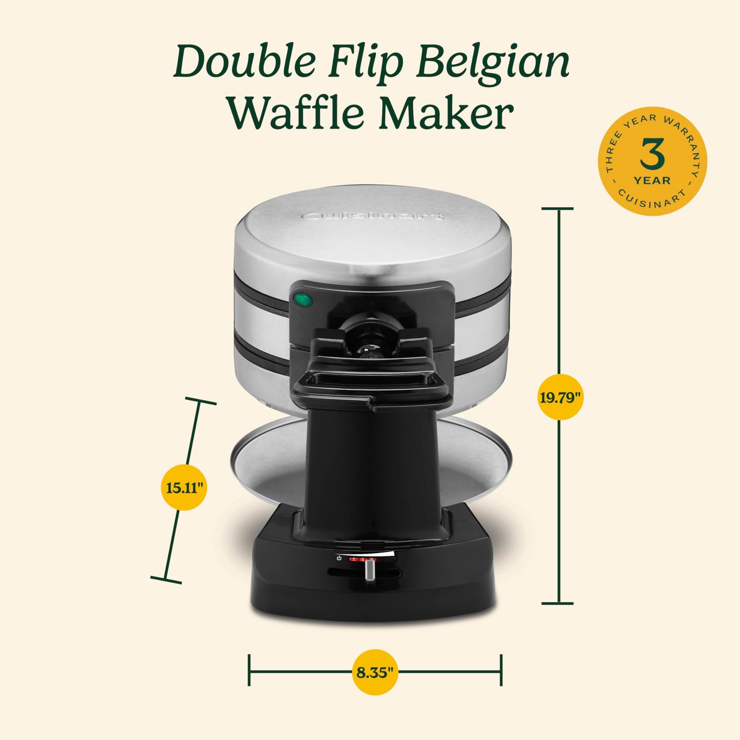 Cuisinart WAF-F40 Double Flip Belgian Waffle Maker, 1400 watts, New Black/Stainless - Like New