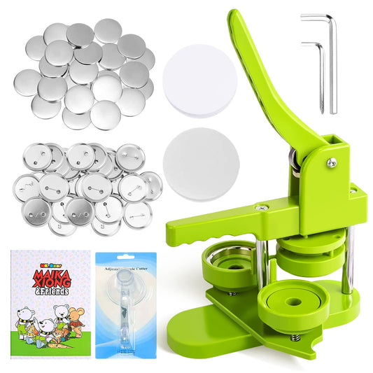 Button Maker Machine 58mm Pin Badge Maker Installation-Free DIY Pin Badge Button Maker Press Machine Badge Punch Press with Free 100pcs Button Parts Pictures Circle Cutter Magic Book - Like New
