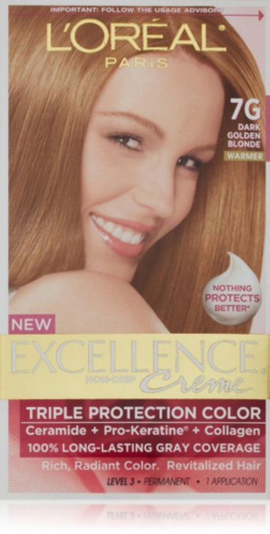 L'Oreal Paris Excellence Creme Haircolor, Dark Golden Blonde [7G] (Warmer) 1 ea (Pack of 8)