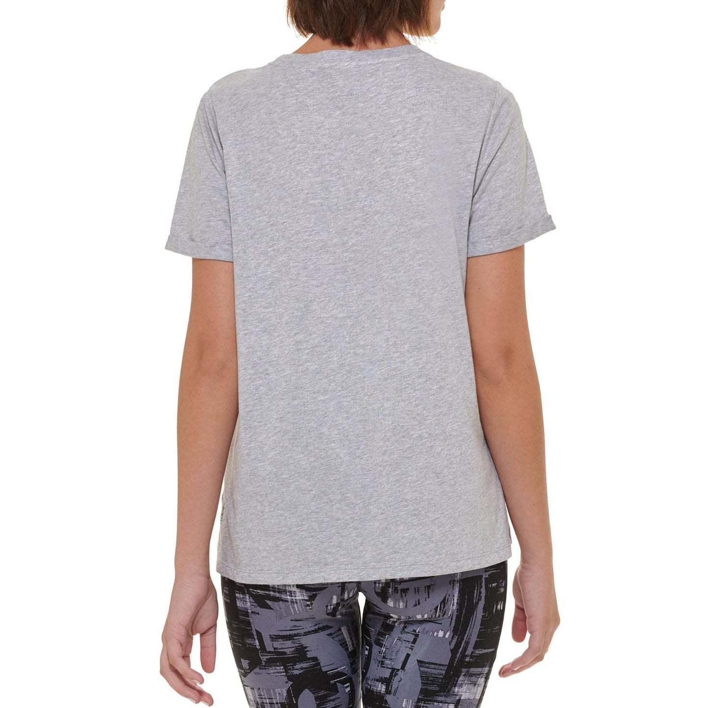 Calvin Klein Womens T Shirts Classic Crew Neck Cotton Short Sleeve Logo Tee - Pearl Grey Heather Drybrush Logo Black X-Small