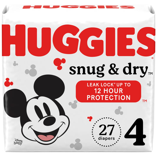 Huggies Size 4 Diapers, Snug & Dry Baby Diapers, Size 4 (22-37 lbs), 27 Count