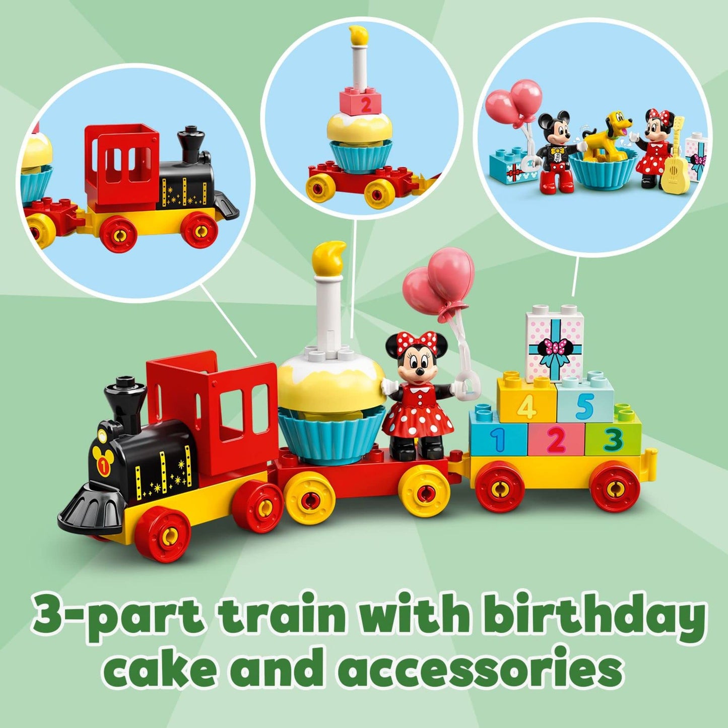 LEGO DUPLO Disney Mickey & Minnie Mouse Birthday Train - Building Toys for Toddlers with Number Bricks, Cake and Balloons, Early Learning and Motor Skill Toy, Great Gift for Girls, Boys Ages 2+, 10941