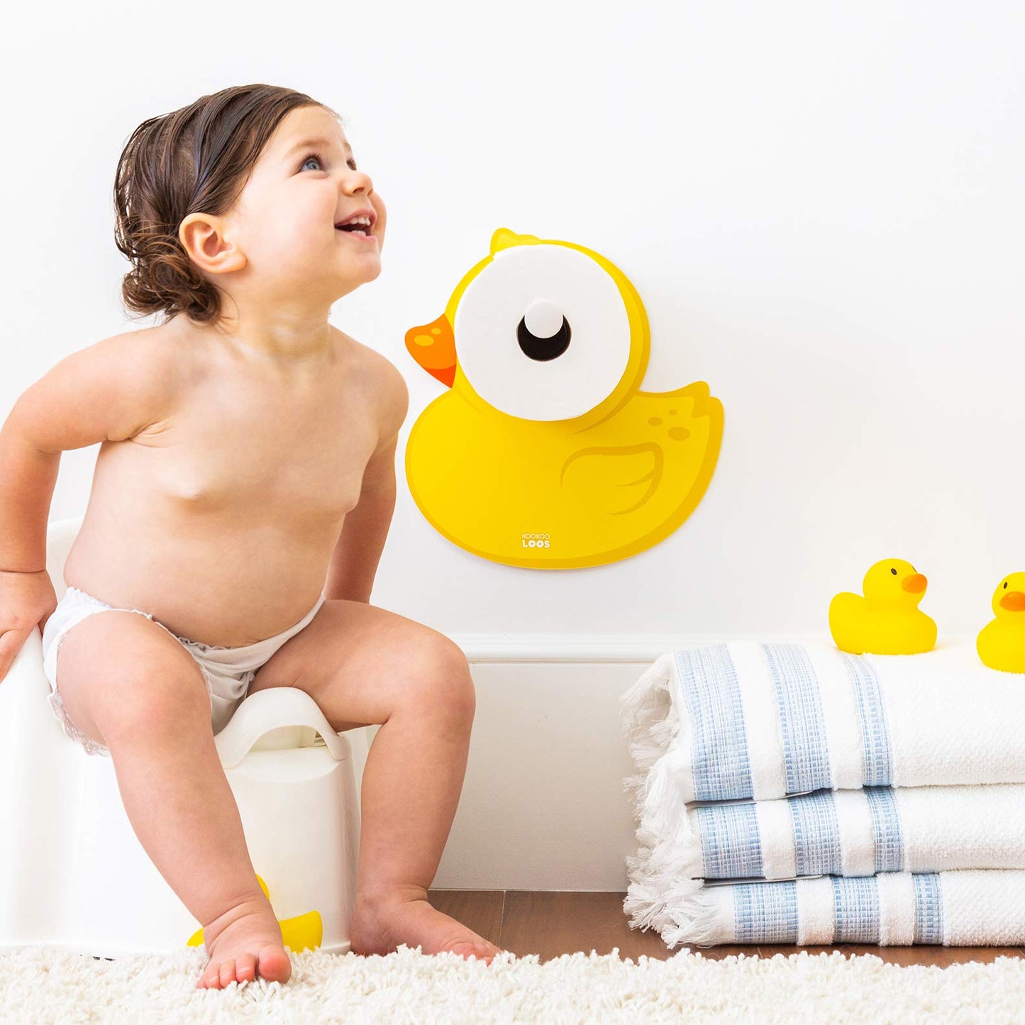 KooKooDucky Potty Training Accessory Toilet Paper Holder and Bathroom Decoration Ducky