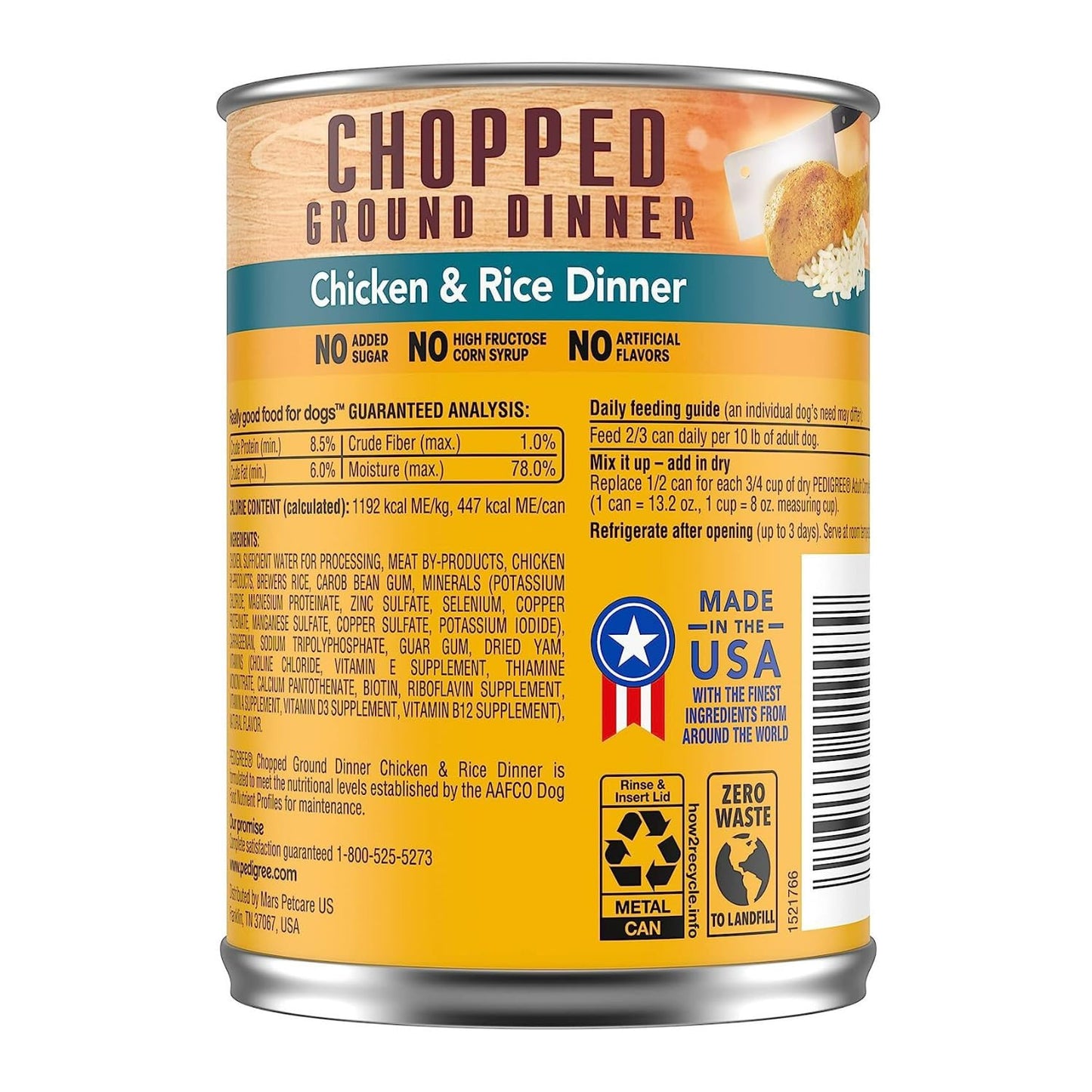 Pedigree Chopped Ground Dinner Chicken & Rice Canned Dog Food 13.2 Ounces