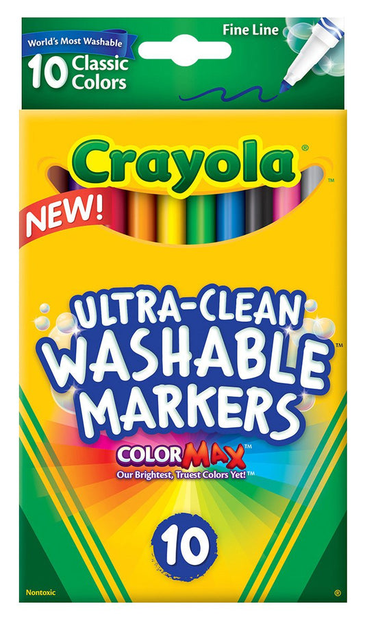 Crayola Ultra-Clean Fine Line Washable Markers, Color Max, 10 Count