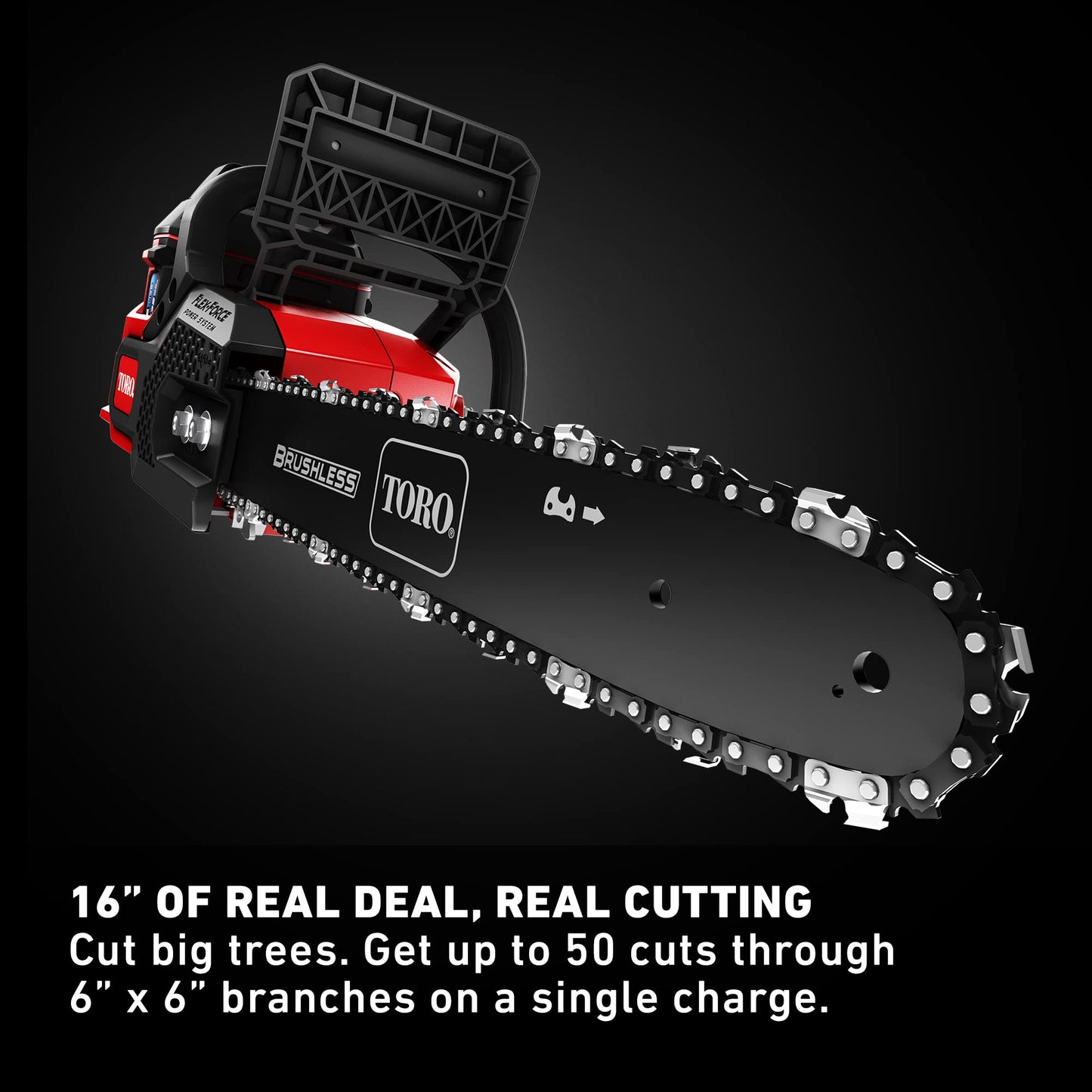 Flex-Force 60 Volt Max 16 Inch Lithium Ion Electric Chainsaw with 3 Phase Brushless RunSmart Motor, 2.5 Amp Hours Battery, and Charger, Red