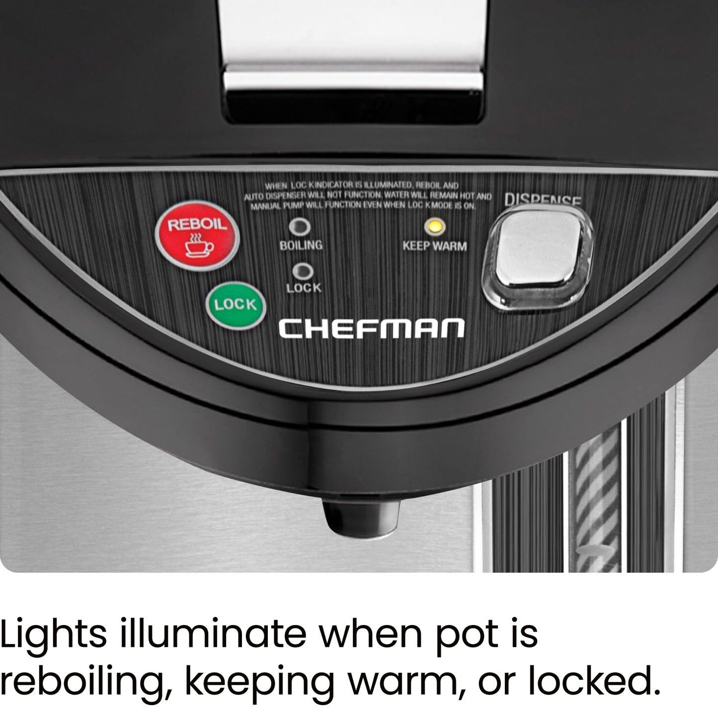 Chefman Electric Hot Water Pot Urn w/ Manual Dispense Buttons, Safety Lock, Instant Heating for Coffee & Tea, Auto-Shutoff/Boil Dry Protection, Insulated Stainless Steel, 5.3L/5.6 Qt/30+ Cups - Like New